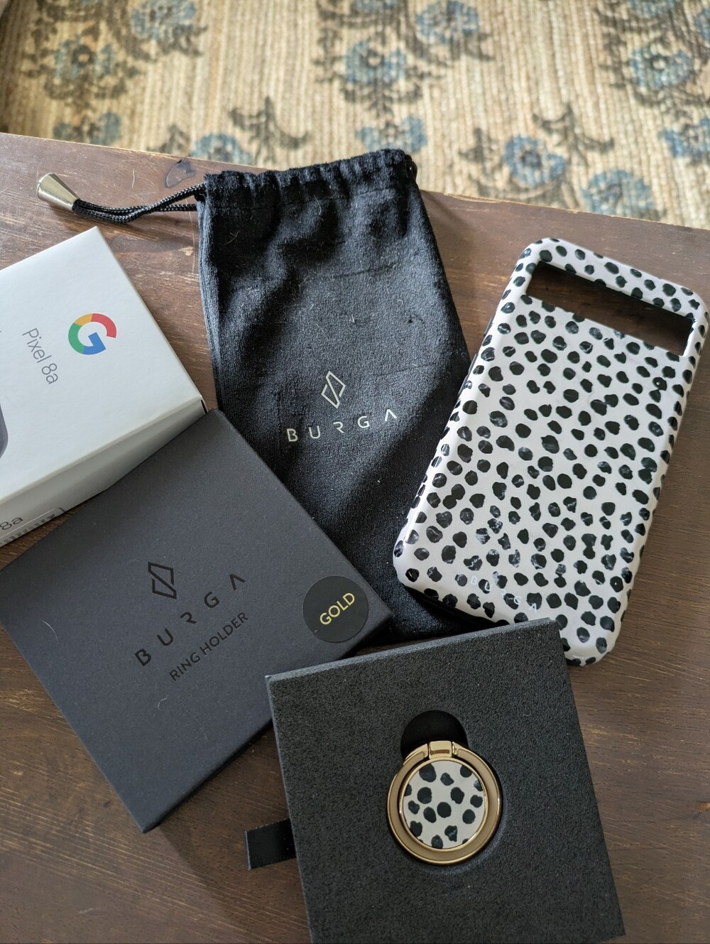 Leopard Print Phone Case with Gold Ring Holder by Burga for Pixel 8a
